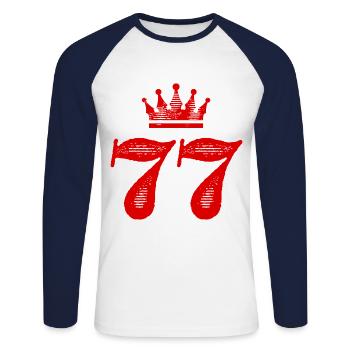 77 Zahl Krone - Unisex Baseballshirt langarm - Weiß/Navy - Vorne - Nik (191cm)