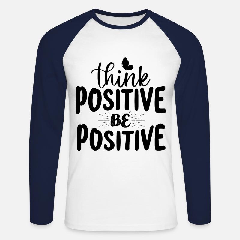 Denk positiv sei positiv - Unisex Baseballshirt langarm - Weiß/Navy