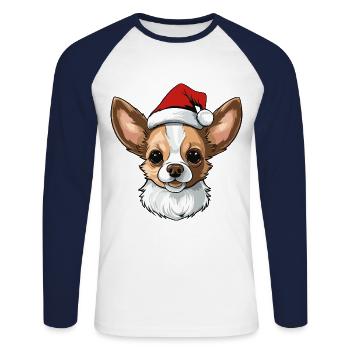 Chihuahua Dog Head Christmas Portrait - Unisex Long Sleeve Baseball T-Shirt - white/navy - Front - Nik (191cm)