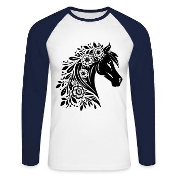 Horse Head Flowers - Unisex Long Sleeve Baseball T-Shirt - white/navy - Front - Nik (191cm)