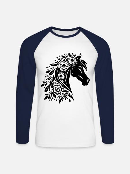 Pferdekopf Blumen - Unisex Baseballshirt langarm - Weiß/Navy