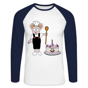 Maus Bäcker Konditor Torte Geburtstag Geschenkidee - Unisex Baseballshirt langarm - Weiß/Navy - Vorne - Nik (191cm)