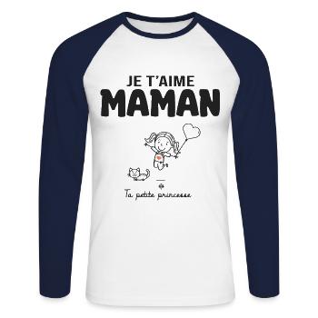 je t aime maman cadeau maman fille fête des mères - T-shirt baseball manches longues Homme - blanc/marine - Devant - Nik (191cm)