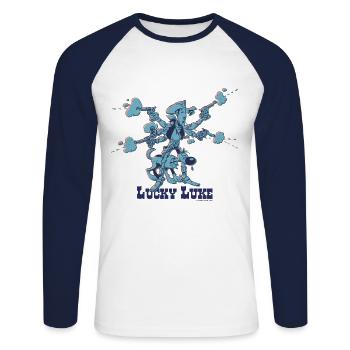 Lucky Luke Aimless Cowboy - Unisex Long Sleeve Baseball T-Shirt - white/navy - Front - Nik (191cm)