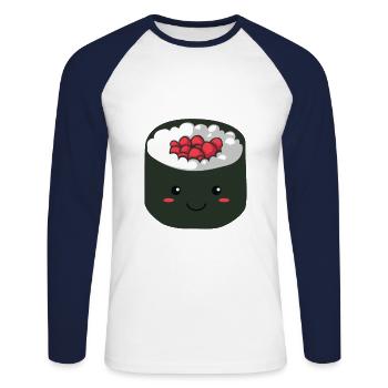 Kawaii sushi sushi roll graphic for Japan lovers - Unisex Long Sleeve Baseball T-Shirt - white/navy - Front - Nik (191cm)