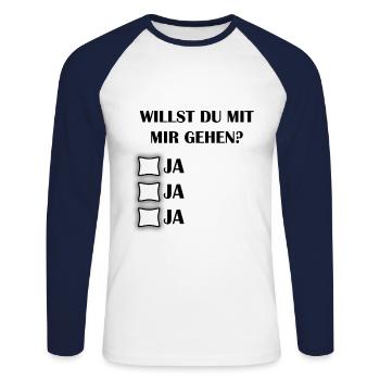 Willst du mit mir gehen? Kreuze an - Unisex Baseballshirt langarm - Weiß/Navy - Vorne - Nik (191cm)
