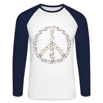 Flowers Hippie Peace Love 60s 70s - Unisex Long Sleeve Baseball T-Shirt - white/navy - Front - Nik (191cm)