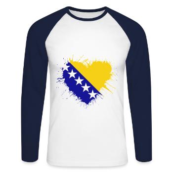 Drapeau coeur Bosnie-Herzégovine - T-shirt baseball manches longues Homme - blanc/marine - Devant - Nik (191cm)