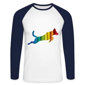 Malinois sautant chasse en cours d'exécution - T-shirt baseball manches longues Homme - blanc/marine - Devant - Nik (191cm)
