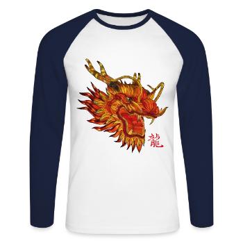 chinesischer Drache - Unisex Baseballshirt langarm - Weiß/Navy - Vorne - Nik (191cm)