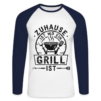 Barbeque Grillmeister Grill - Unisex Baseballshirt langarm - Weiß/Navy - Vorne - Nik (191cm)