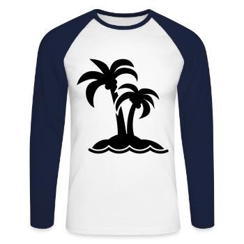 palm island symbol - Unisex Long Sleeve Baseball T-Shirt - white/navy - Front - Nik (191cm)