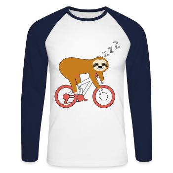 Cool Sloth Cycliste Bike Ride Relax - T-shirt baseball manches longues Homme - blanc/marine - Devant - Nik (191cm)