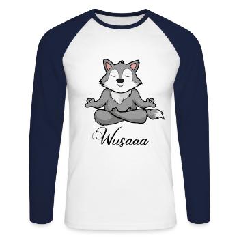 Wolf Auszeit Durchatmen Wusaaa - Unisex Baseballshirt langarm - Weiß/Navy - Vorne - Nik (191cm)
