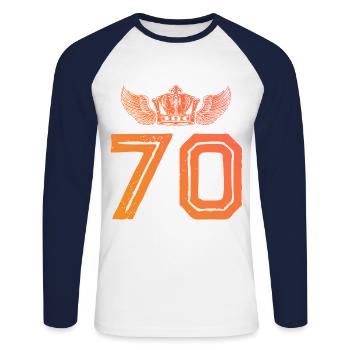 70 Number crown - Unisex Long Sleeve Baseball T-Shirt - white/navy - Front - Nik (191cm)