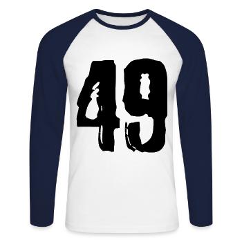 49 Zahl Trikot - Unisex Baseballshirt langarm - Weiß/Navy - Vorne - Nik (191cm)