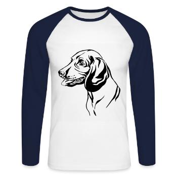 Bayerischer Gebirgsschweißhund - Unisex Baseballshirt langarm - Weiß/Navy - Vorne - Nik (191cm)