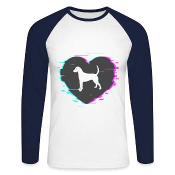 Foxhound anglais au coeur avec un look rétro - T-shirt baseball manches longues Homme - blanc/marine - Devant - Nik (191cm)