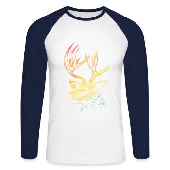 Deer Head Deer Head Rainbow Coloré - T-shirt baseball manches longues Homme - blanc/marine - Devant - Nik (191cm)