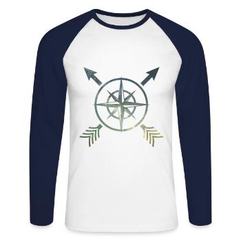 Kompass mit Pfeilen - Unisex Baseballshirt langarm - Weiß/Navy - Vorne - Nik (191cm)