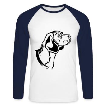 Beagle - T-shirt baseball manches longues Homme - blanc/marine - Devant - Nik (191cm)