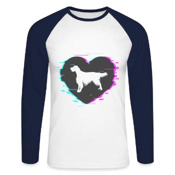 English Setter au coeur avec un look rétro - T-shirt baseball manches longues Homme - blanc/marine - Devant - Nik (191cm)