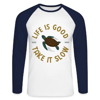 Schildkröten - Unisex Baseballshirt langarm - Weiß/Navy - Vorne - Nik (191cm)