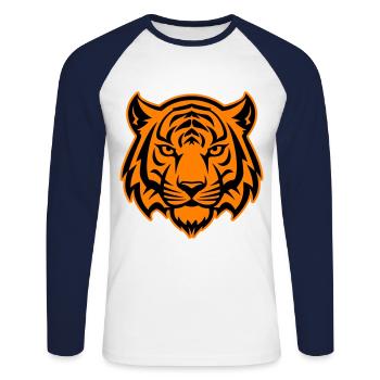 Tiger Kopf Wildnis Silhouette - Unisex Baseballshirt langarm - Weiß/Navy - Vorne - Nik (191cm)