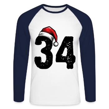 34 Numéro Noël - T-shirt baseball manches longues Homme - blanc/marine - Devant - Nik (191cm)