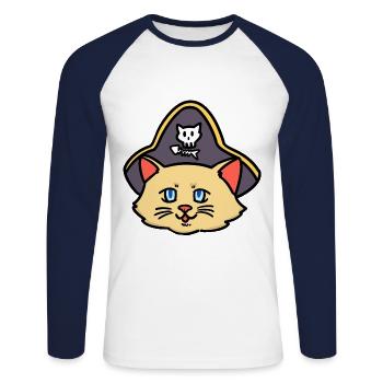 Cat Cats Pirate Pirate Child Kids Baby - Unisex Long Sleeve Baseball T-Shirt - white/navy - Front - Nik (191cm)