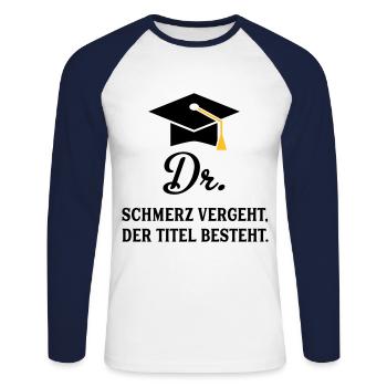 dr - Unisex Baseballshirt langarm - Weiß/Navy - Vorne - Nik (191cm)