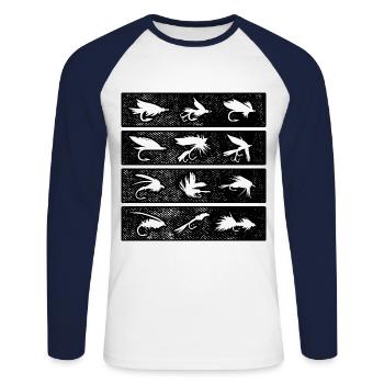 Retro Graphic Fly Fishing Hobby Fisher Fishing Rod - Unisex Baseballshirt langarm - Weiß/Navy - Vorne - Nik (191cm)