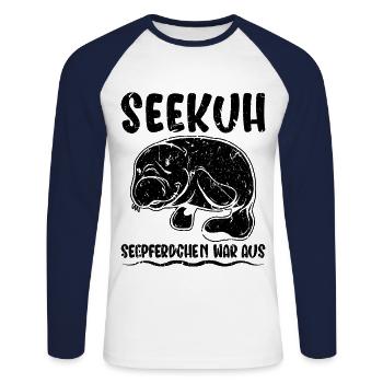 Lustig Schwimmen - Unisex Baseballshirt langarm - Weiß/Navy - Vorne - Nik (191cm)