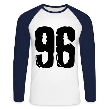 96 number jersey - Unisex Long Sleeve Baseball T-Shirt - white/navy - Front - Nik (191cm)