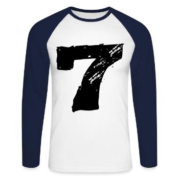 7 Maillot numéro - T-shirt baseball manches longues Homme - blanc/marine - Devant - Nik (191cm)