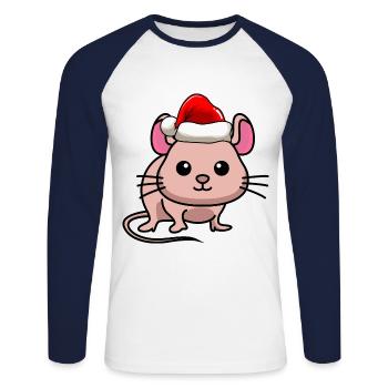 Souris BD Noël - T-shirt baseball manches longues Homme - blanc/marine - Devant - Nik (191cm)