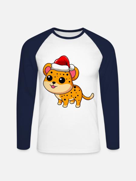 Léopard Comic Christmas - T-shirt baseball manches longues Homme - blanc/marine