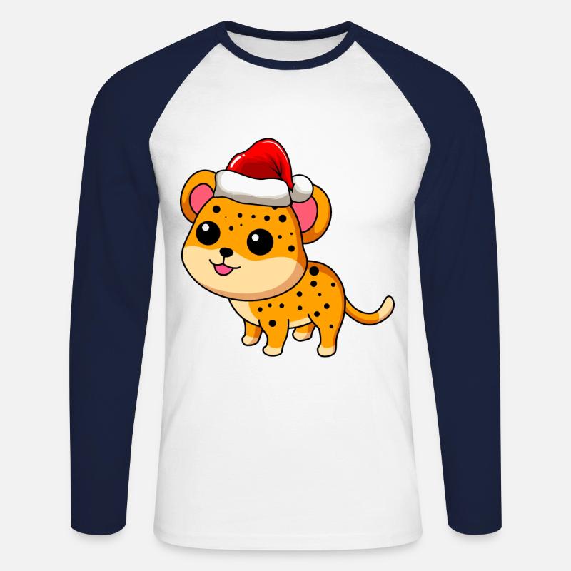 Leopard Comic Weihnachten - Unisex Baseballshirt langarm - Weiß/Navy