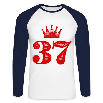 37 Nombre Couronne - T-shirt baseball manches longues Homme - blanc/marine - Devant - Nik (191cm)