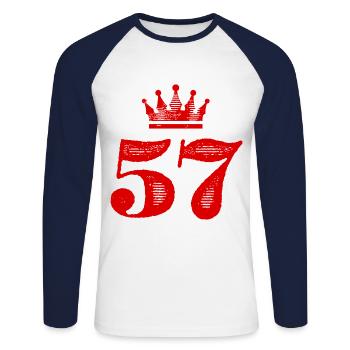 57 Couronne numérique - T-shirt baseball manches longues Homme - blanc/marine - Devant - Nik (191cm)