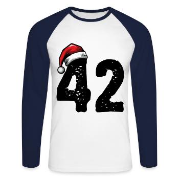42 Numéro Noël - T-shirt baseball manches longues Homme - blanc/marine - Devant - Nik (191cm)