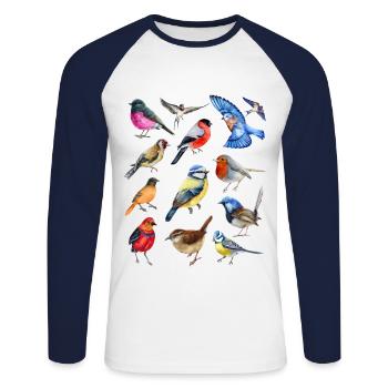 Oiseaux colorés - T-shirt ornithologique - T-shirt baseball manches longues Homme - blanc/marine - Devant - Nik (191cm)