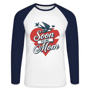Bientôt maman - T-shirt baseball manches longues Homme - blanc/marine - Devant - Nik (191cm)