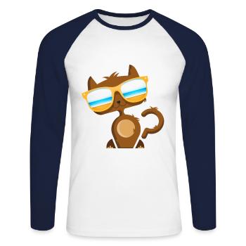 Maunz Cat Cat Love Lunettes de soleil Animal Love Eyes - T-shirt baseball manches longues Homme - blanc/marine - Devant - Nik (191cm)