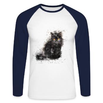 Black Watercolor Cat - Unisex Baseballshirt langarm - Weiß/Navy - Vorne - Nik (191cm)