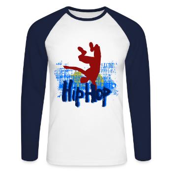 Hip hop - Unisex Long Sleeve Baseball T-Shirt - white/navy - Front - Nik (191cm)