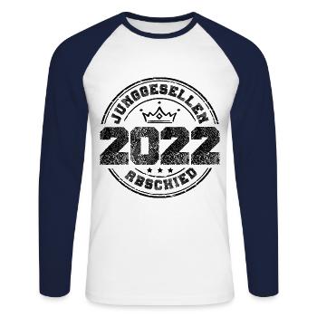 adieu célibataire Jga 2022 - T-shirt baseball manches longues Homme - blanc/marine - Devant - Nik (191cm)