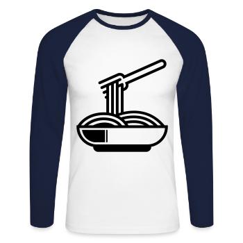 Symbole spaghetti - T-shirt baseball manches longues Homme - blanc/marine - Devant - Nik (191cm)