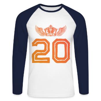 Couronne de 20 chiffres - T-shirt baseball manches longues Homme - blanc/marine - Devant - Nik (191cm)