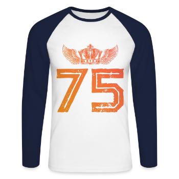 75 Zahl Krone - Unisex Baseballshirt langarm - Weiß/Navy - Vorne - Nik (191cm)